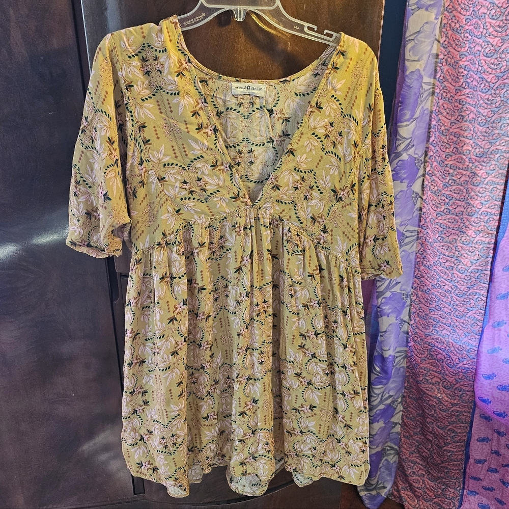 Natutal Life Yellow Floral Tunic Top